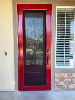 High-Contrast Red Security Door