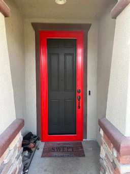 Red Security Screen Door Installed