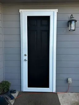 White Centurion security screen door finished in bright white with durable steel mesh
