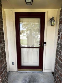Custom Storm Doors in Mountain Berry Finish