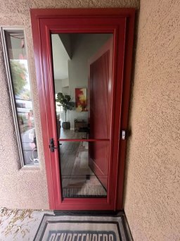 Custom Red Storm Doors Installed