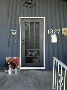 Charcoal Security Door With Designs Installed