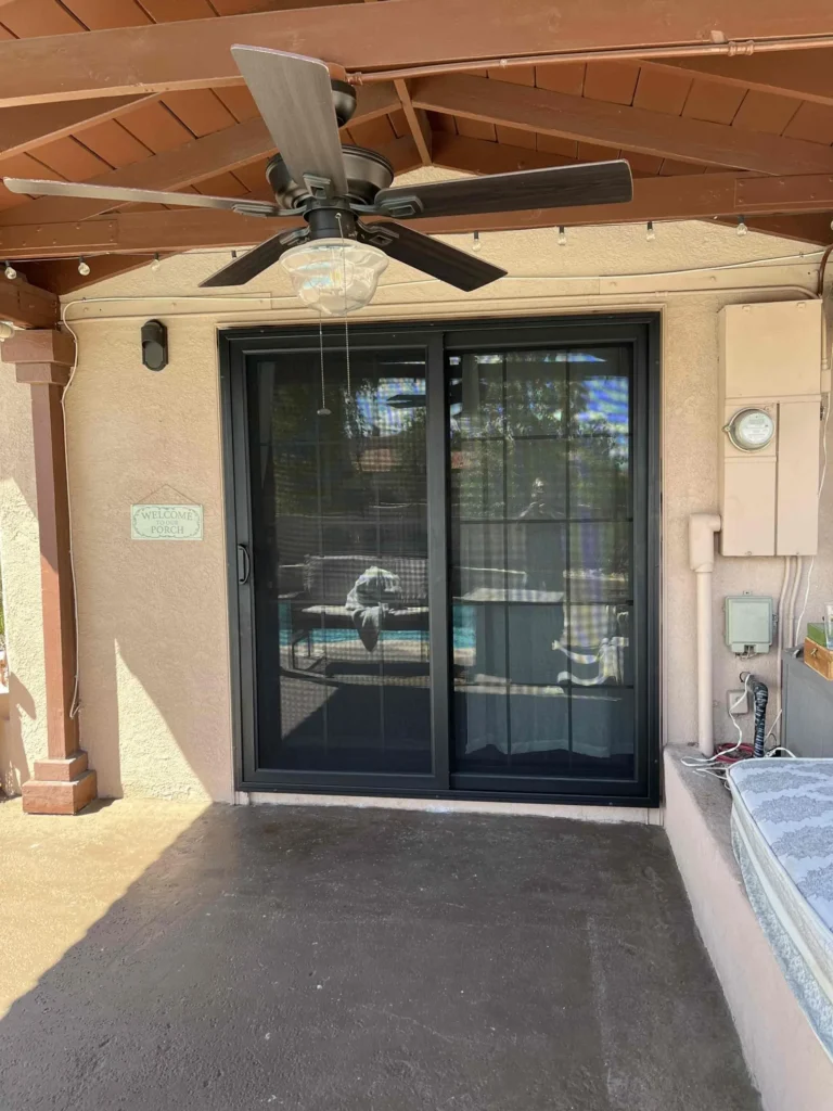Black finish Sliding security door as featured in Northern California